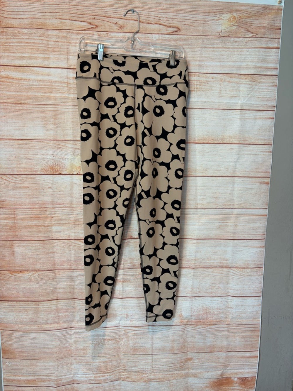Marimekko Beige Leggings with Black Floral Print